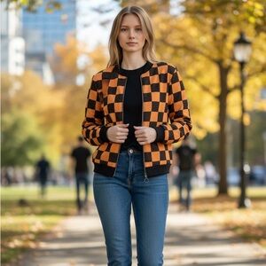 Eye Candy Black and Yellow Checkered Top only Zip Up Sweatshirt - L